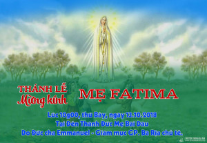 THÔNG BÁO: Thánh lễ kính Mẹ Fatima tại Đền Thánh Bãi Dâu