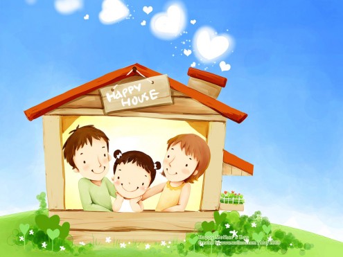 Lovely_illustration_of_Happy_family_in_house_wallcoo_com