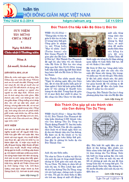 Tuần tin Hội đồng Giám mục Việt Nam số 11/2014 