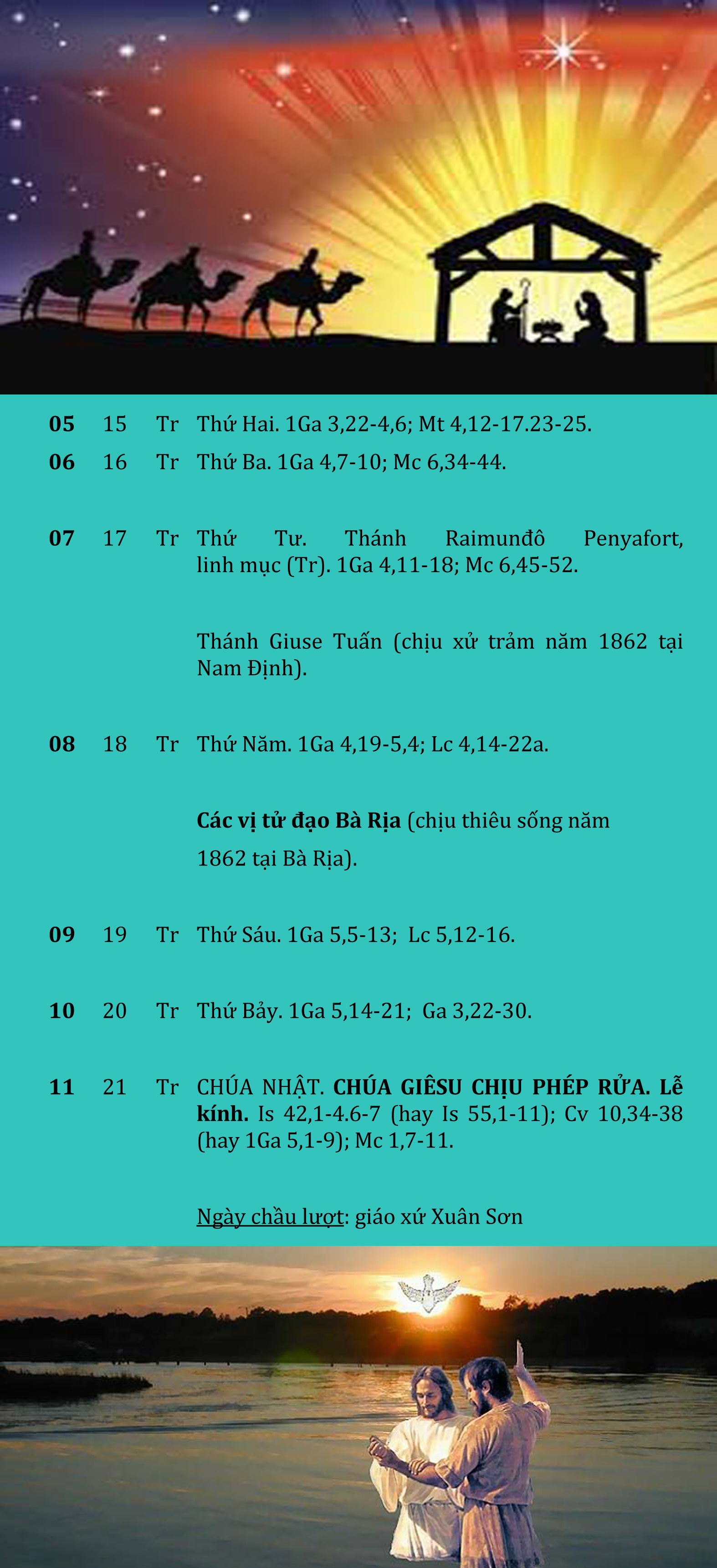 Lịch Phụng vụ từ ngày 05.01.2015 đến 12.01.2015