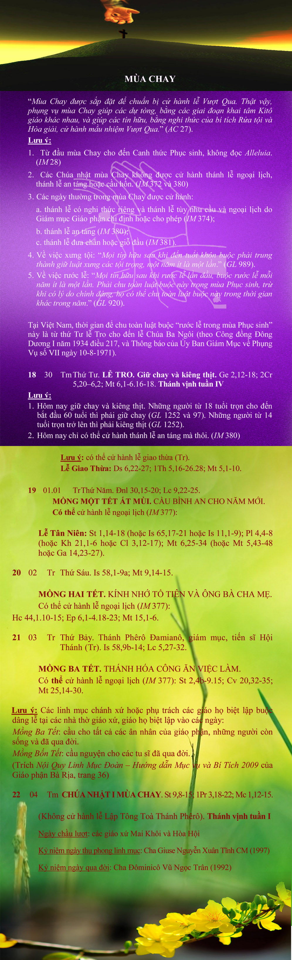 Lịch Phụng vụ từ ngày 18.02.2015 đến 22.02.2015