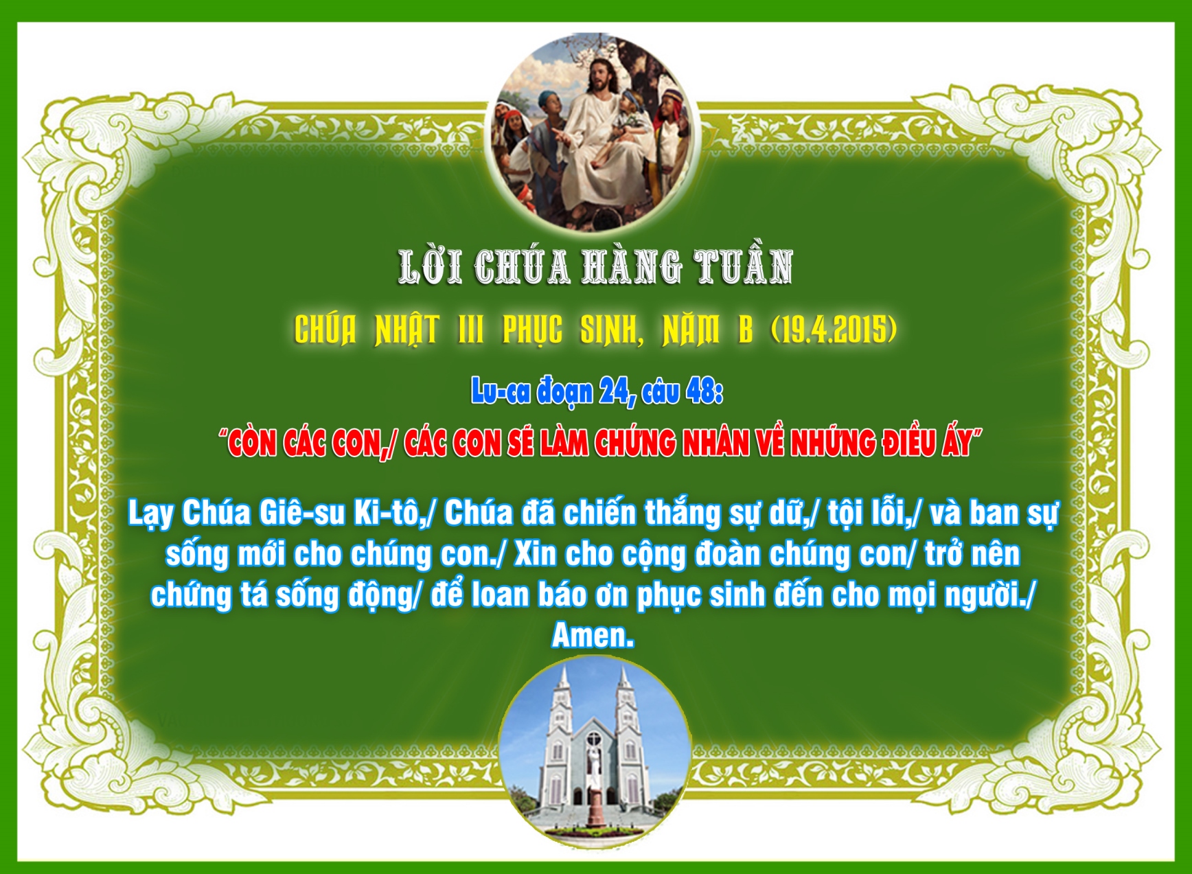 CHÚA NHẬT III PHỤC SINH, NĂM B (19.04.2015)