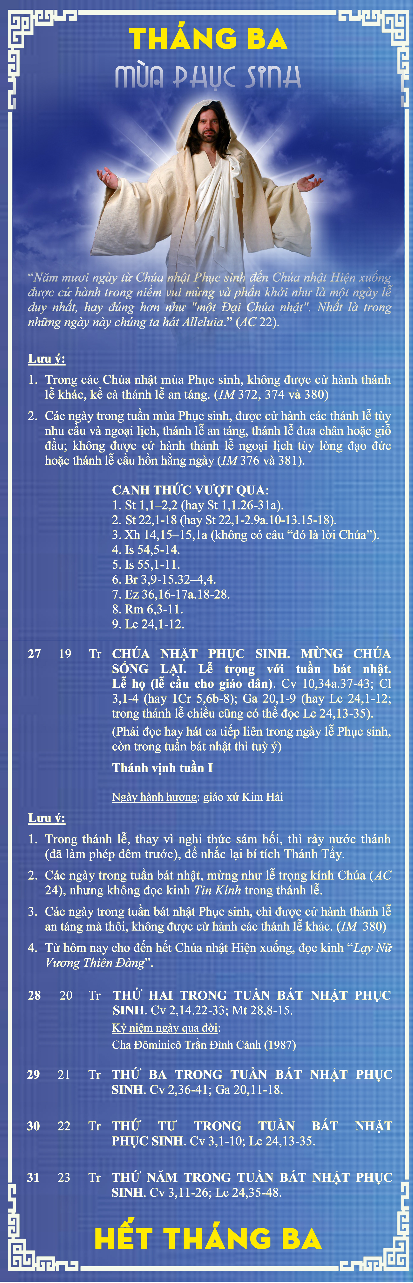 Lịch Phụng Vụ từ ngày 27.3 – 31.3.2016