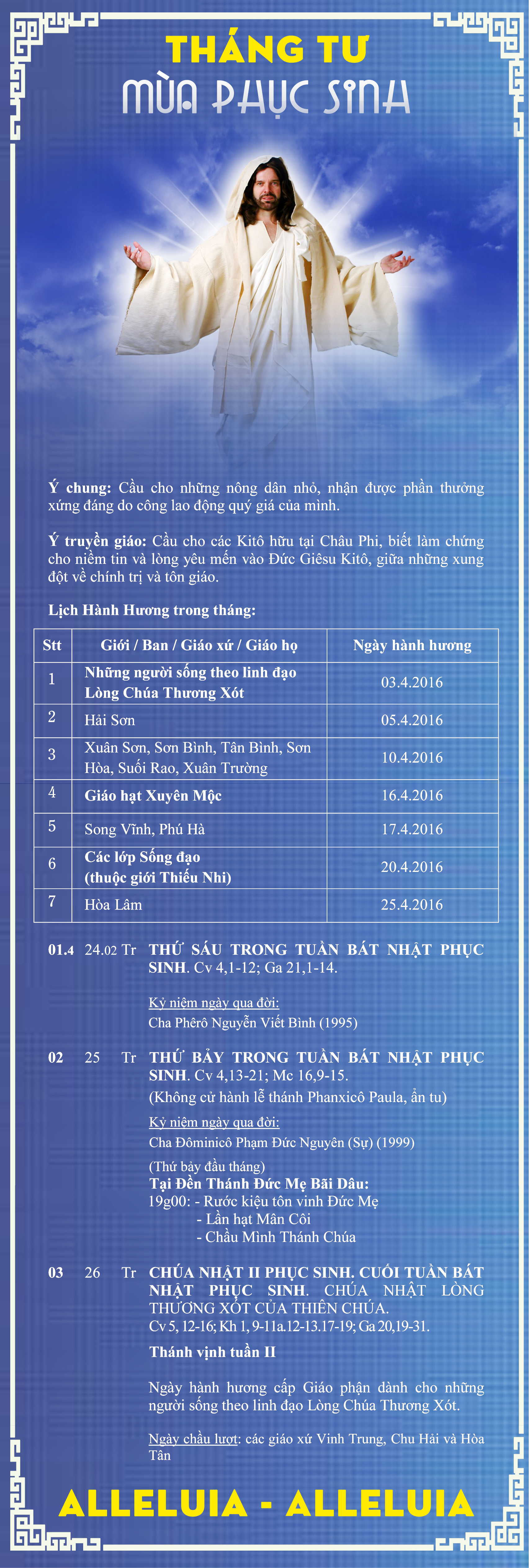 Lịch Phụng Vụ từ ngày 01.4 – 03.4.2016