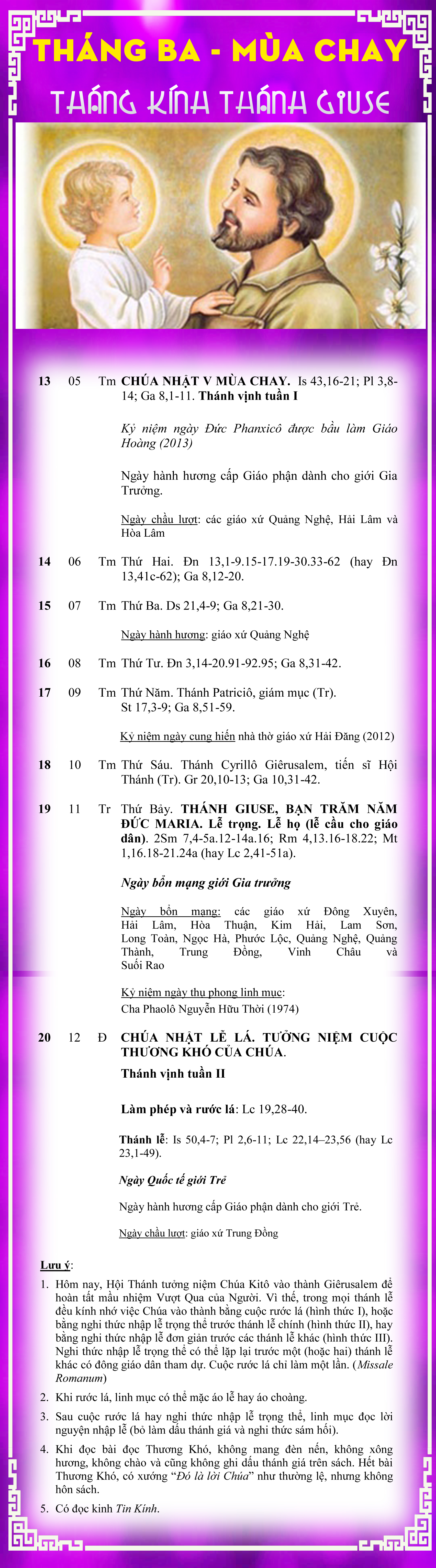 Lịch Phụng Vụ từ ngày 13.3 – 20.3.2016