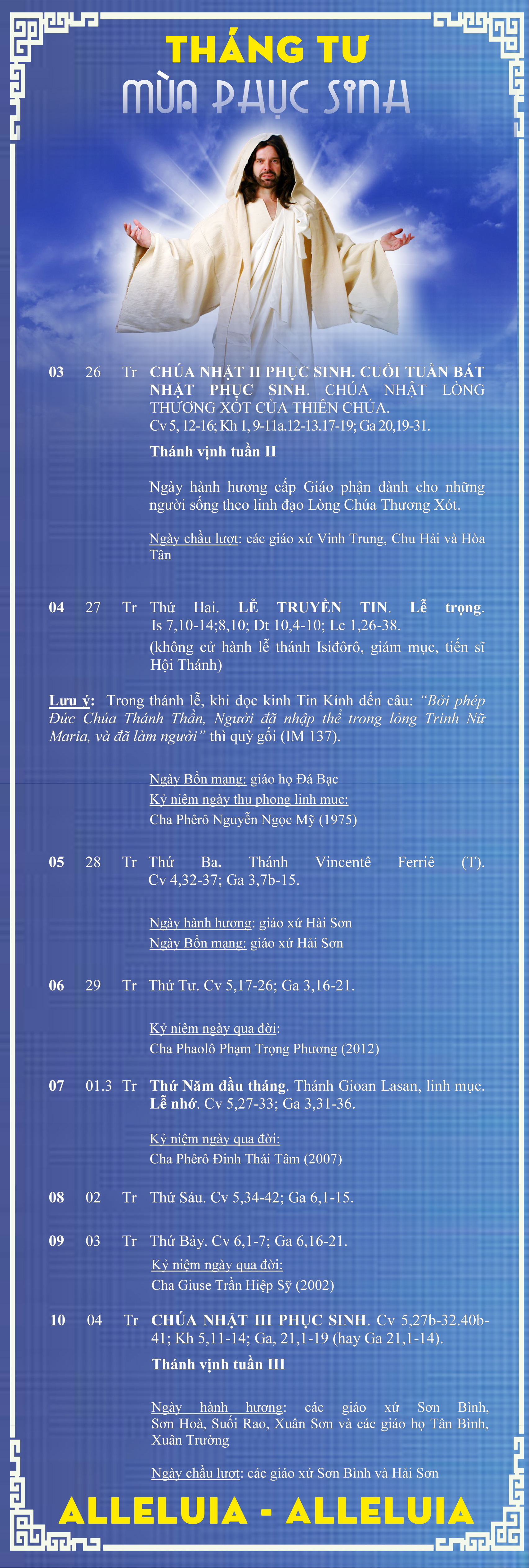 Lịch Phụng Vụ từ ngày 03.4 – 10.4.2016