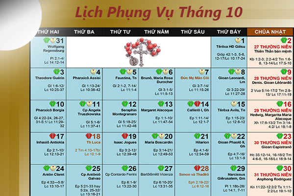 Lịch Phụng Vụ từ ngày 24.10 đến ngày 30.10.2016