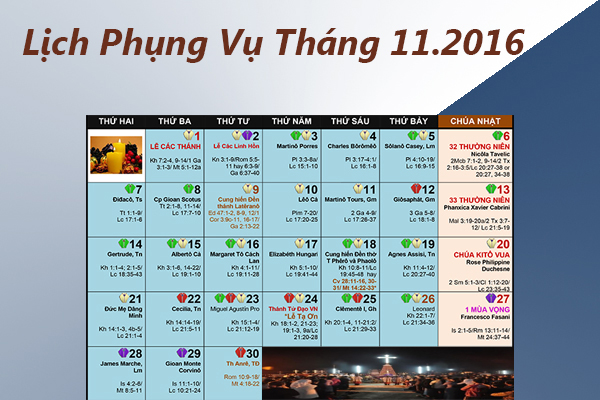 Lịch Phụng Vụ từ ngày 21.11 đến ngày 26.11.2016