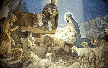 Nativity scene with the newborn Christ.