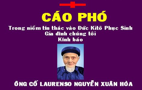 Ai tín về Thân Phụ của Đức TGM Giuse Nguyễn Chí Linh vừa qua đời