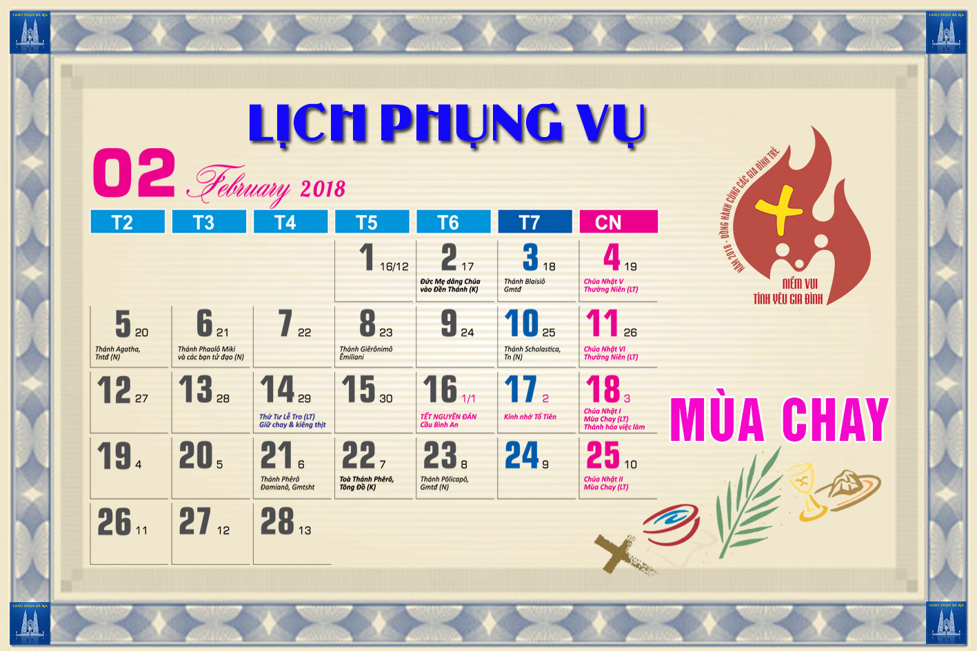Lịch Phụng vụ từ ngày 25.02.2017 đến 04.03.2017