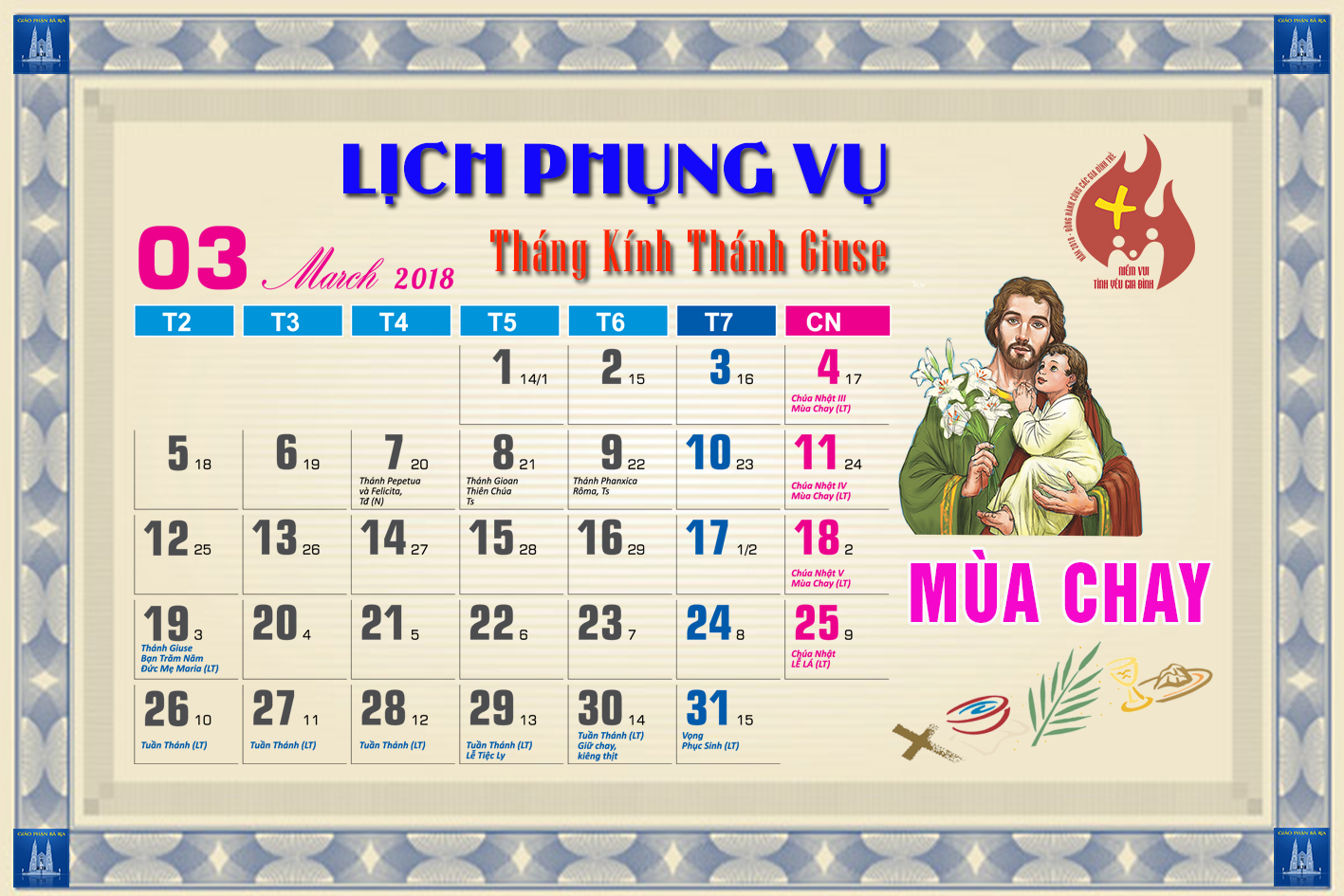 Lịch Phụng vụ từ ngày 11.03.2017 đến 18.03.2017