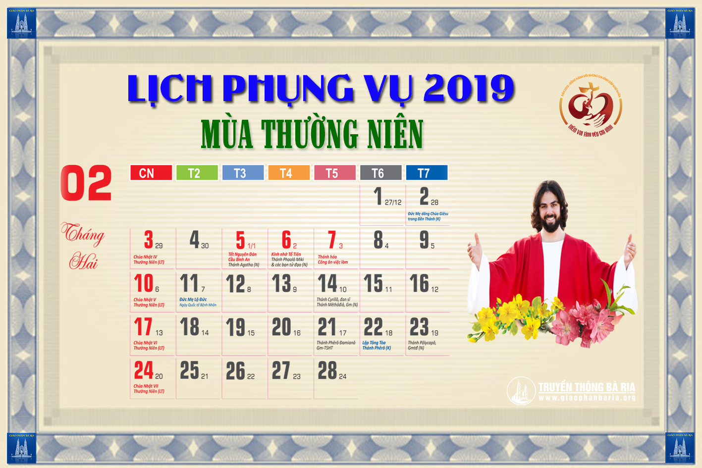 Lịch Phụng vụ từ ngày 17.02.2019 đến 24.02.2019