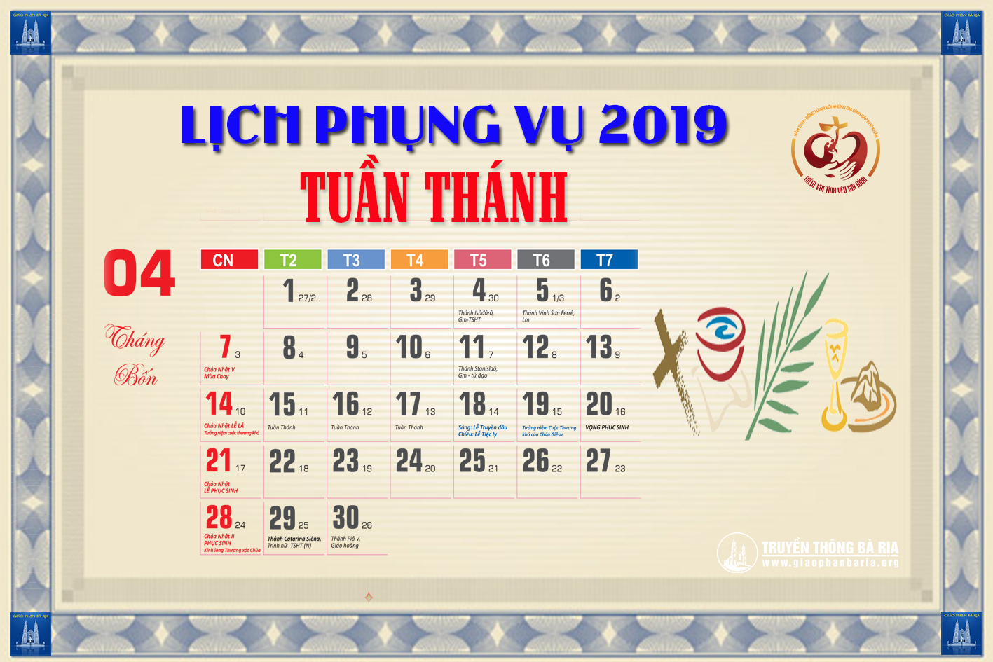 Lịch Phụng vụ từ ngày 14.04.2019 đến 21.04.2019