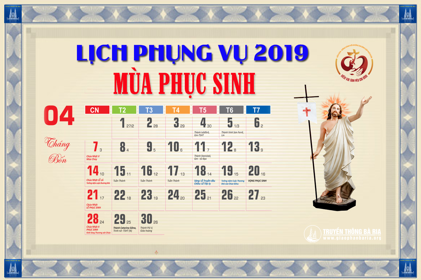 Lịch Phụng vụ từ ngày 12.05.2019 đến 19.05.2019
