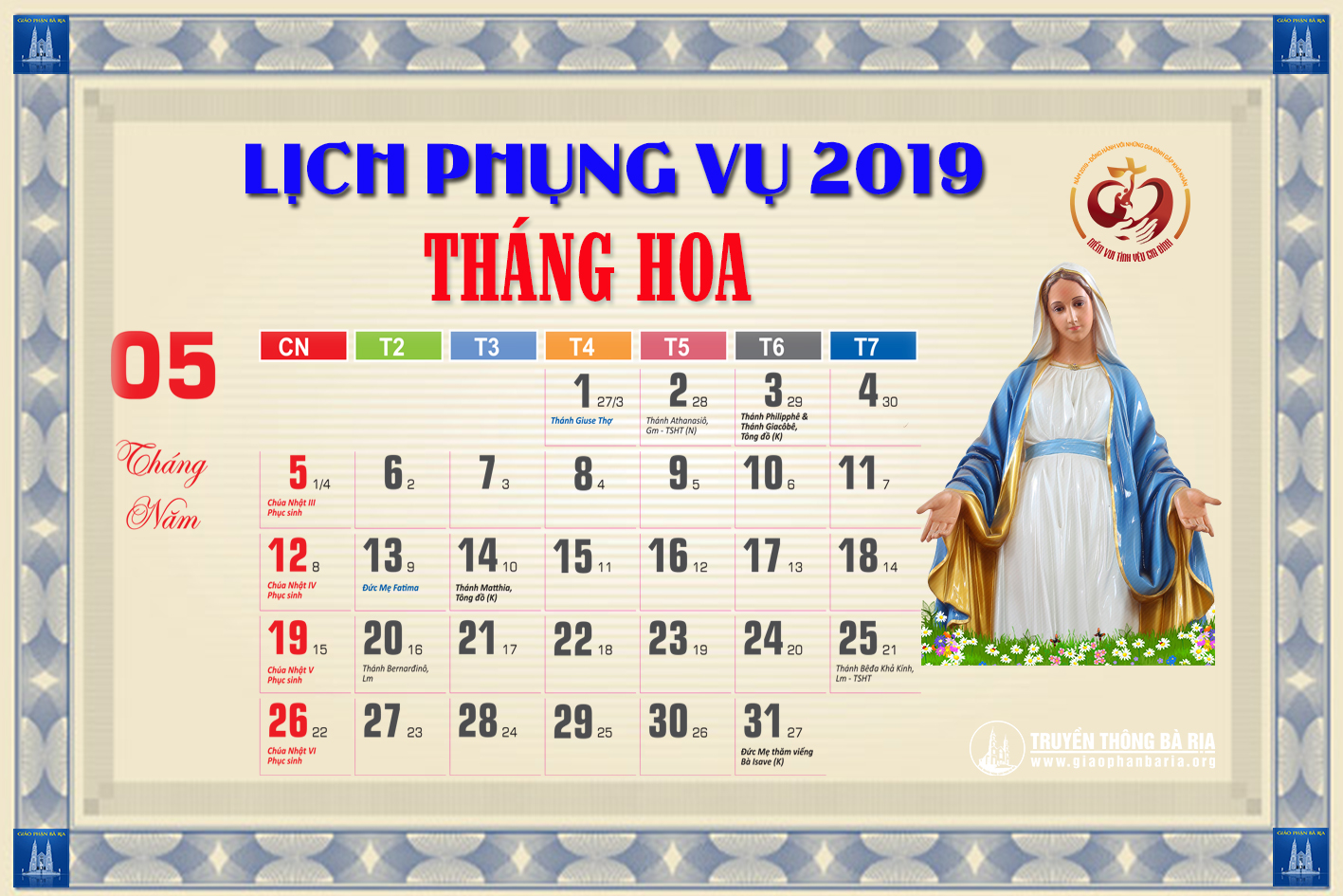 Lịch Phụng vụ từ ngày 26.05.2019 đến 02.06.2019