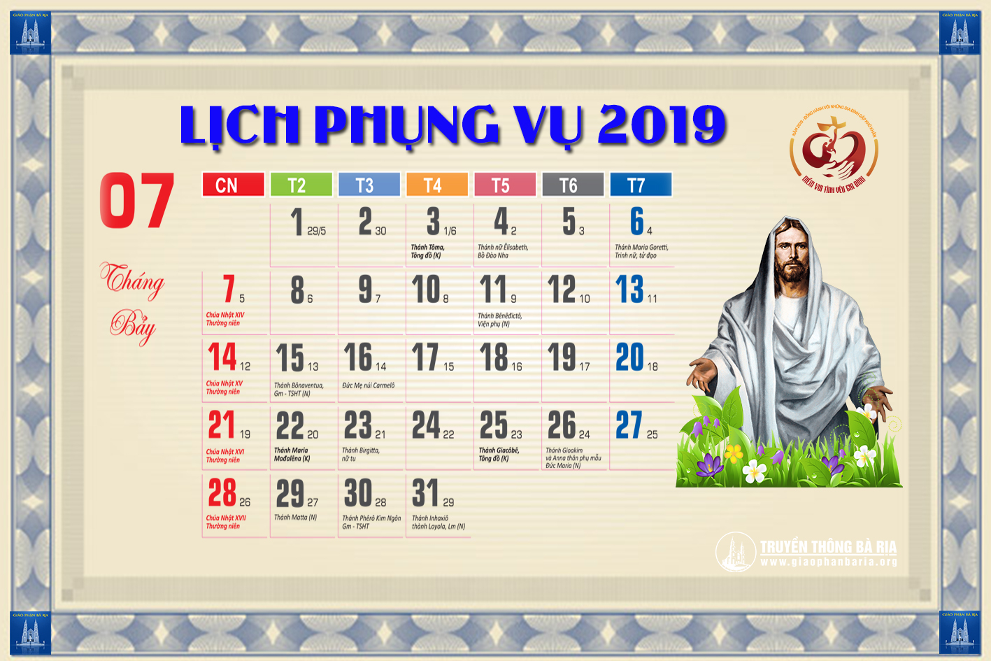 Lịch Phụng vụ từ ngày 21.07.2019 đến 28.07.2019