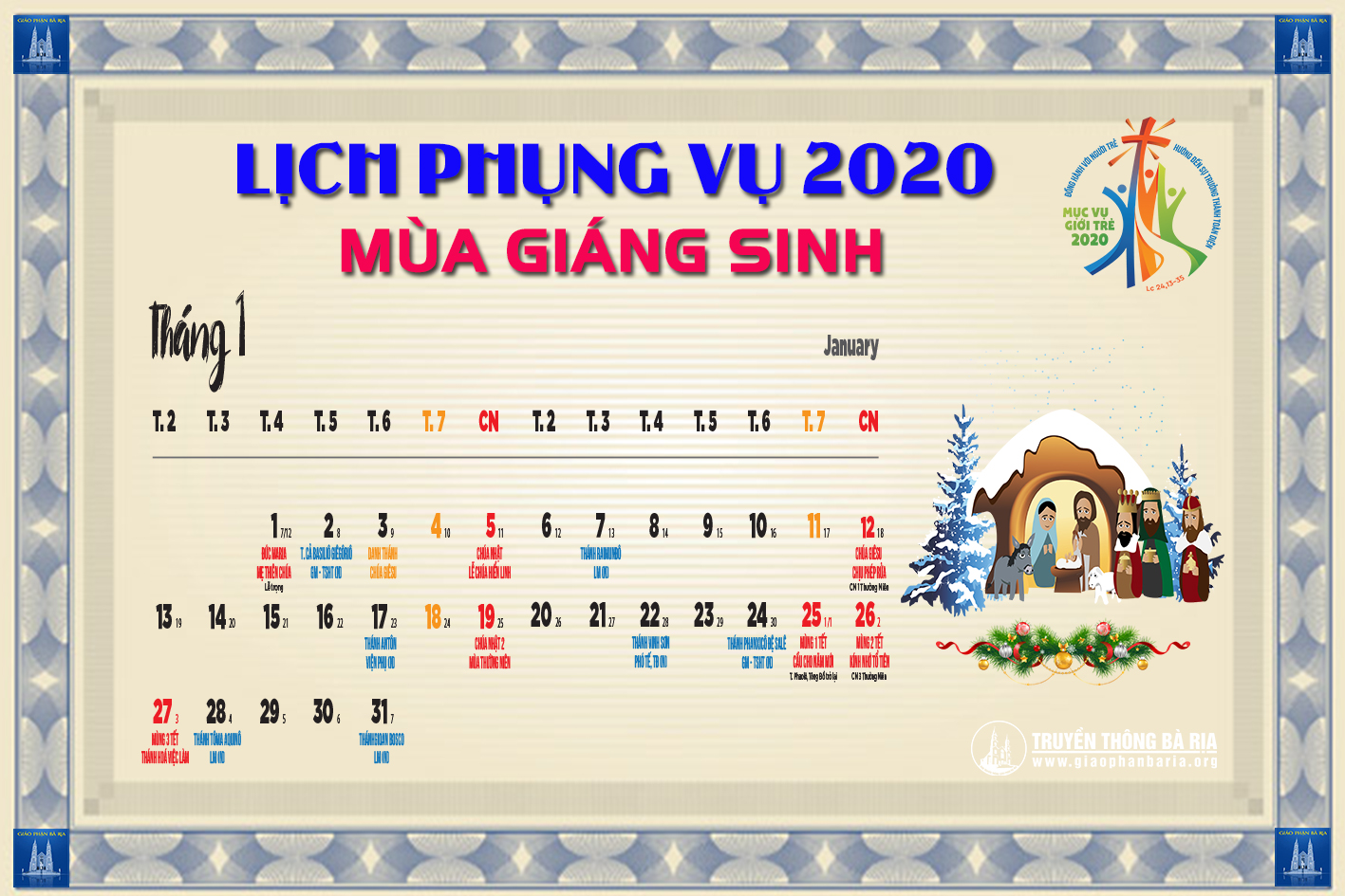 Lịch Phụng vụ từ ngày 12.01.2019 đến 19.01.2020