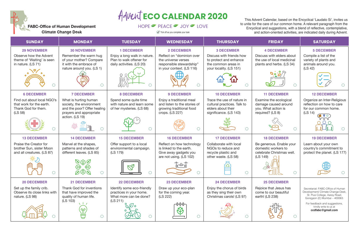 Caritas Việt Nam: Lịch sinh thái cho mùa Vọng 2020