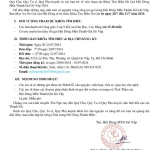 Hội dòng Mến Thánh Giá Gò Vấp: Thư ngỏ về khóa tìm hiểu Ơn Gọi năm 2024