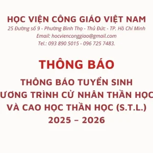 Học viện Công giáo Việt Nam thông báo tuyển sinh cử nhân và cao học thần học năm học 2025-2026